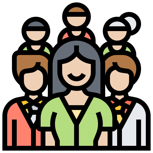 Icon representing customer satisfaction with hearts and people